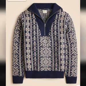 J. Crew Fair Isle Lambswool Half-Zip Pullover Turtleneck Knit Sweater NWOT
